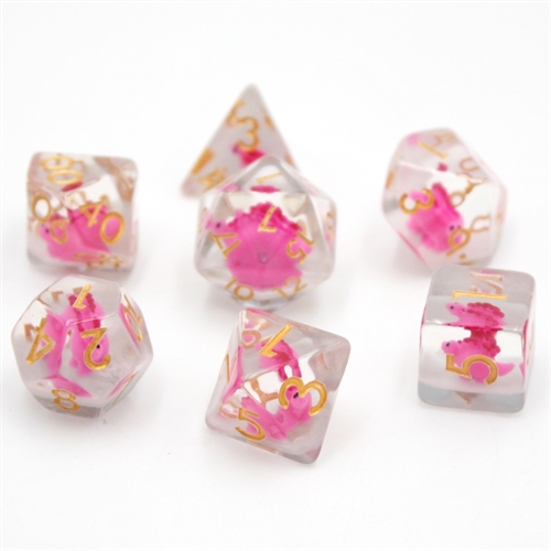 Clear Pink Dinosaur - Resin Terninger - Rollespilsterninger - Epic Dwarf Dice